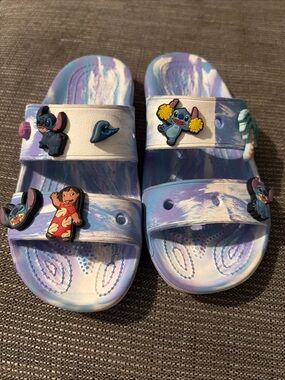 Crocs Lilo & Stitch Two -Strap Slides M4 W6 Marbled Tie Dye Sandals